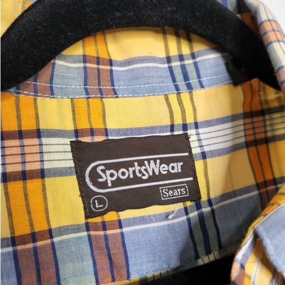 Vintage 70s Sears Sportswear Plaid Button Shirt Groovy Hippie Rockabilly VTG - Picture 5 of 11